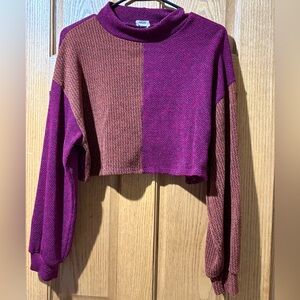 Le Lis Rust/Magenta Textured Cropped Sweater